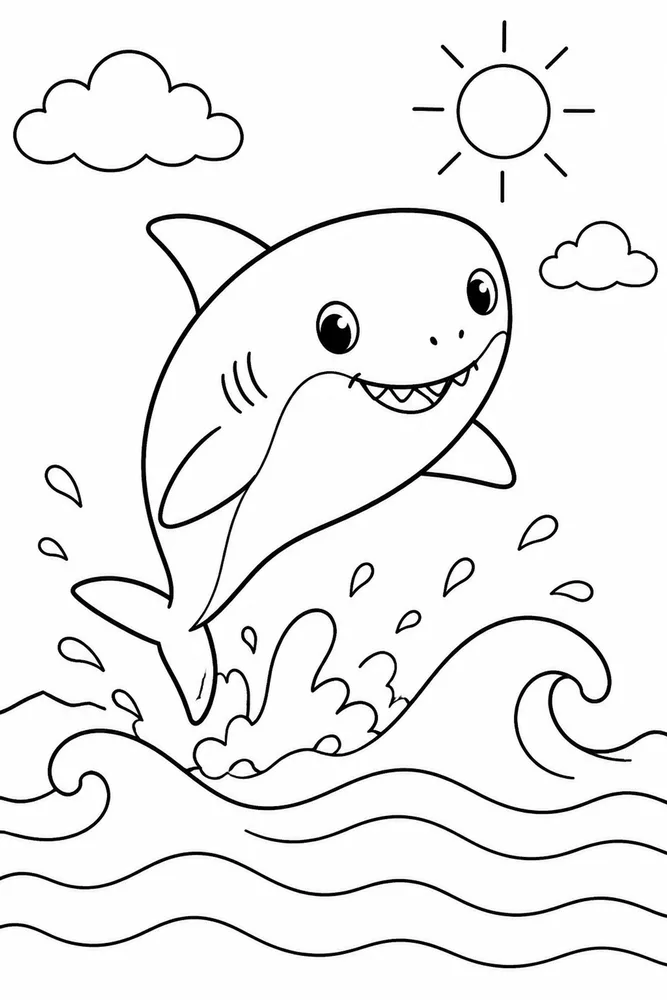 Cute Shark Cute Shark Ocean Waves coloring page