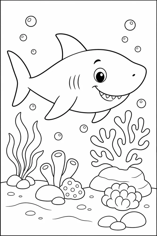 Cute Shark Cute Shark Reef Swim coloring page