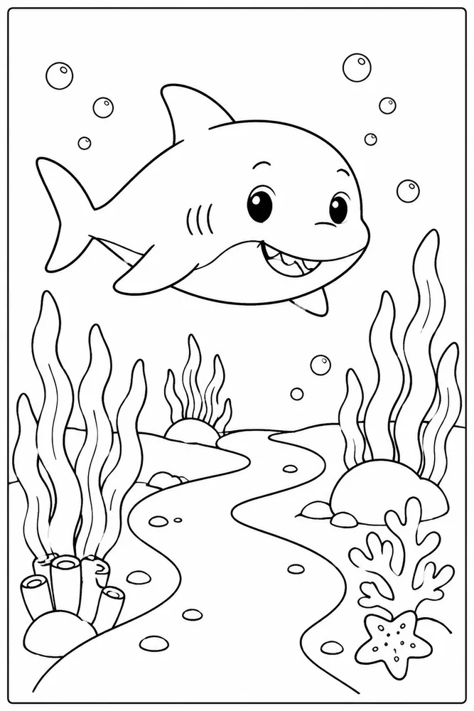 Cute Shark Cute Shark Seaweed Path coloring page