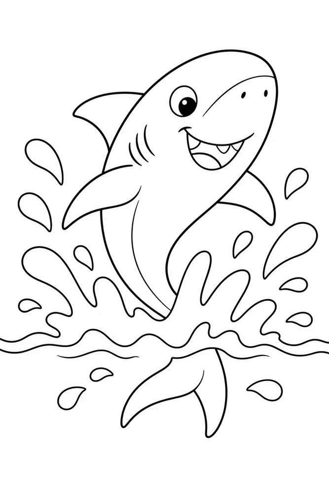 Cute Shark Cute Shark Surface Splash coloring page