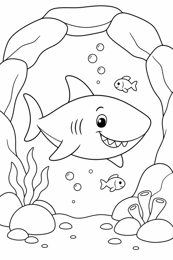 Cute Shark Cute Shark Underwater Cave coloring page