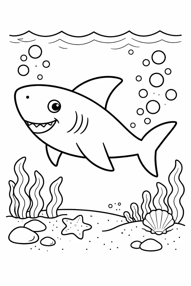 Easy Shark Coloring Pages preview: Easy Shark Easy Shark Bubble Trail coloring page