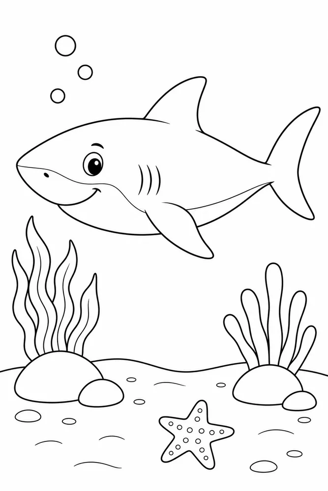 Easy Shark Easy Shark Ocean Floor Scene coloring page