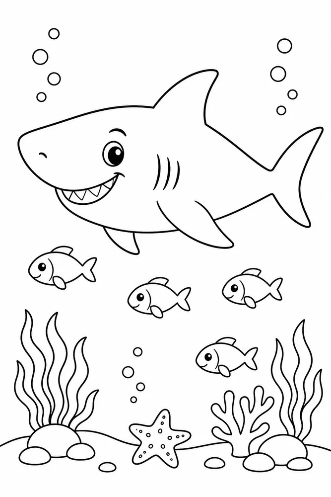 Easy Shark Easy Shark School Of Small Fish coloring page