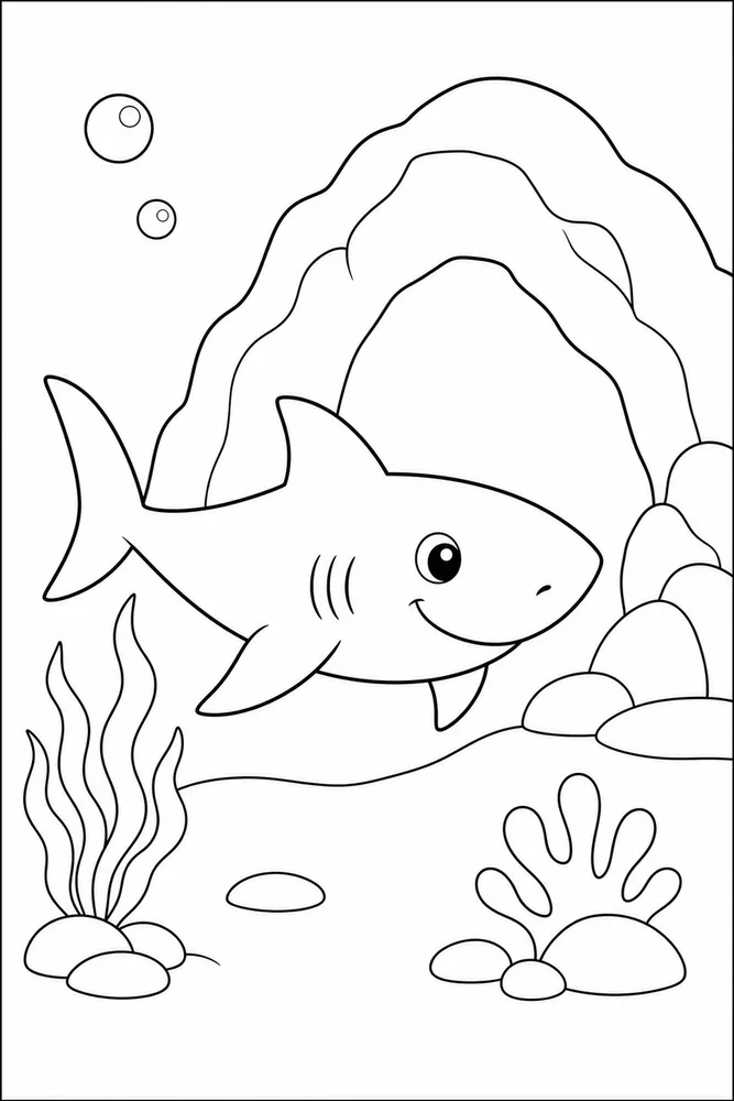 Easy Shark Easy Shark Underwater Cave coloring page