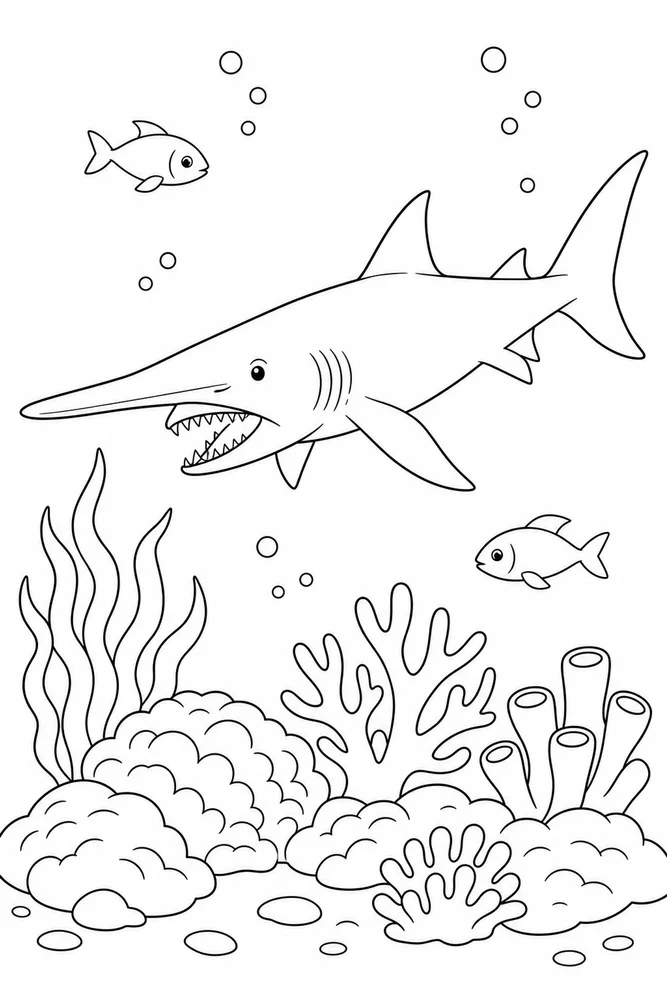Goblin Shark Coloring Pages preview: Goblin Shark Goblin Shark Reef Swim coloring page
