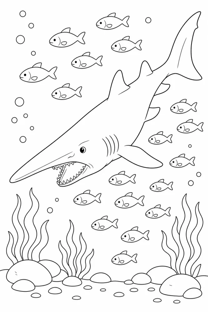 Goblin Shark Goblin Shark School Of Small Fish coloring page