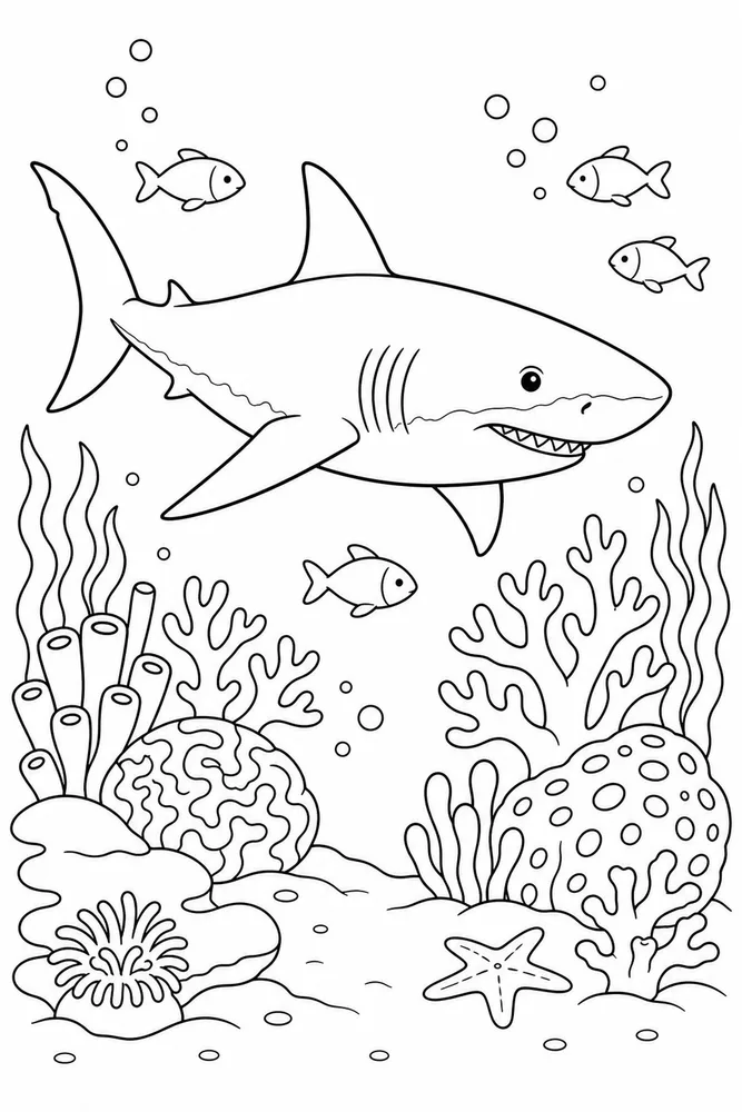 Great White Shark Great White Shark Coral Garden coloring page