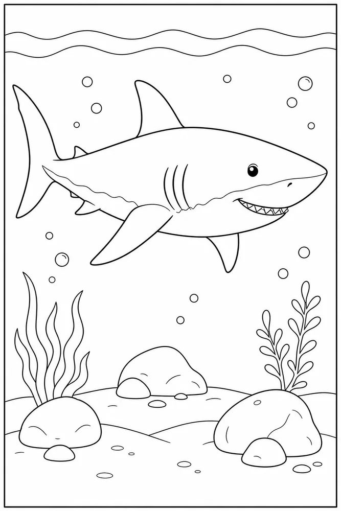 Great White Shark Great White Shark Ocean Floor Scene coloring page