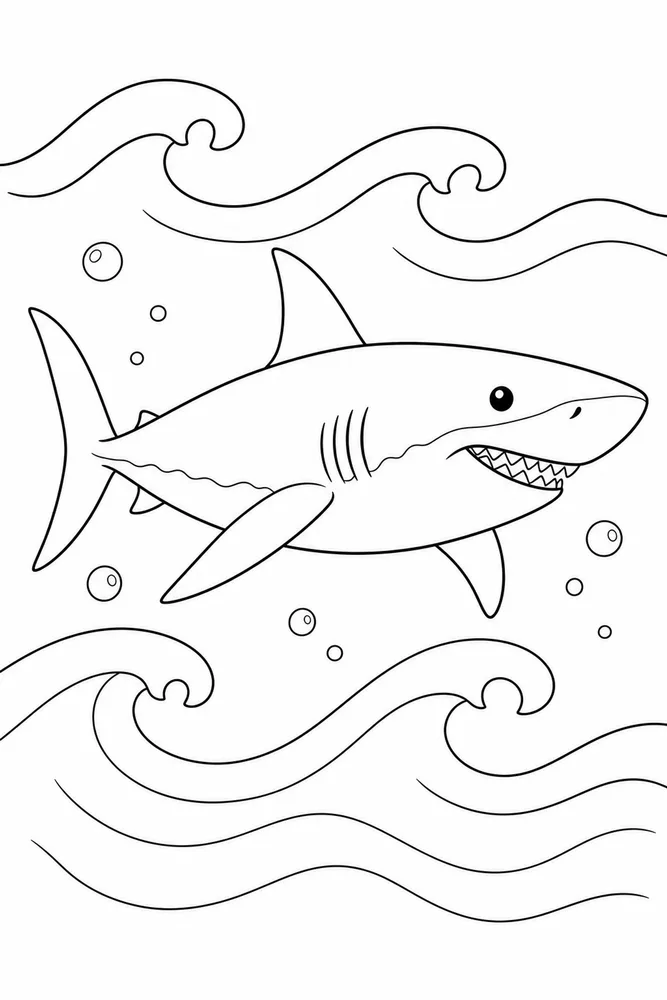 Great White Shark Great White Shark Ocean Waves coloring page