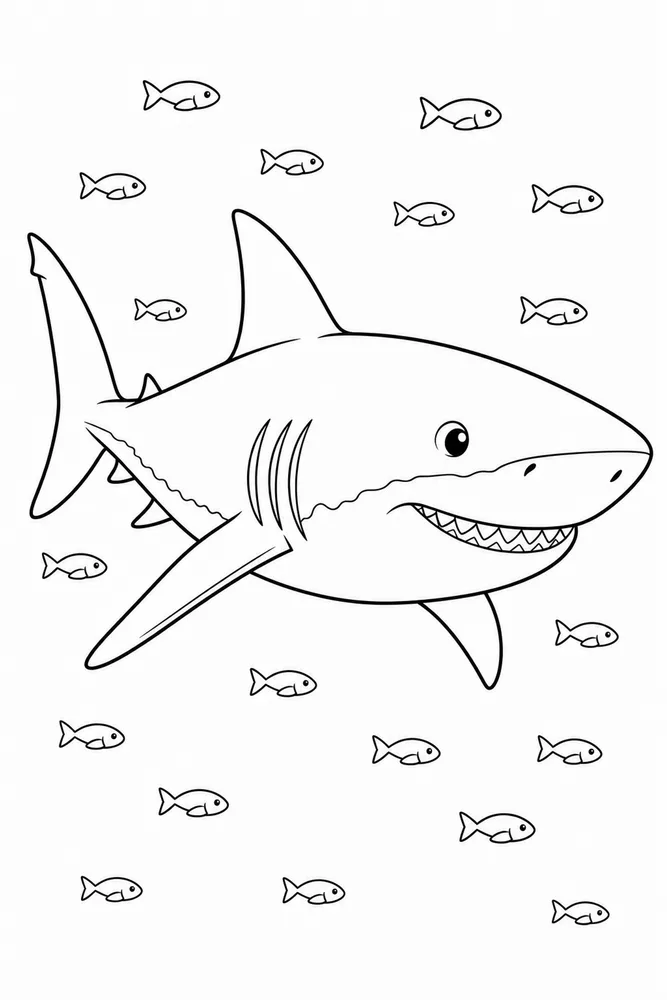 Great White Shark Great White Shark School Of Small Fish coloring page