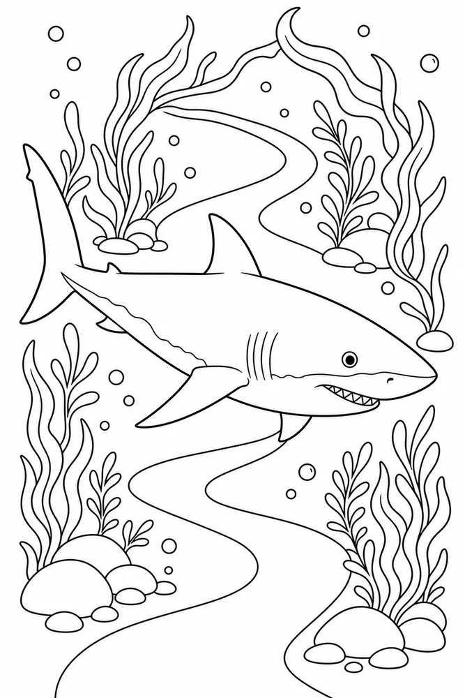 Great White Shark Great White Shark Seaweed Path coloring page