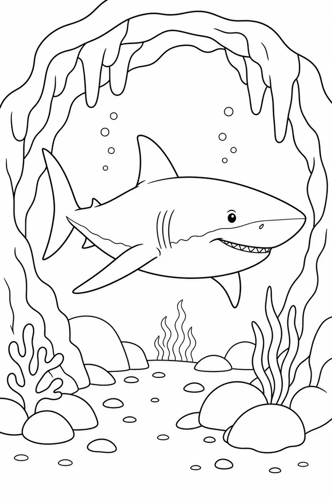 Great White Shark Great White Shark Underwater Cave coloring page