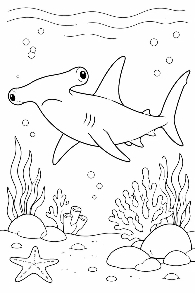 Hammerhead Shark Hammerhead Shark Ocean Floor Scene coloring page