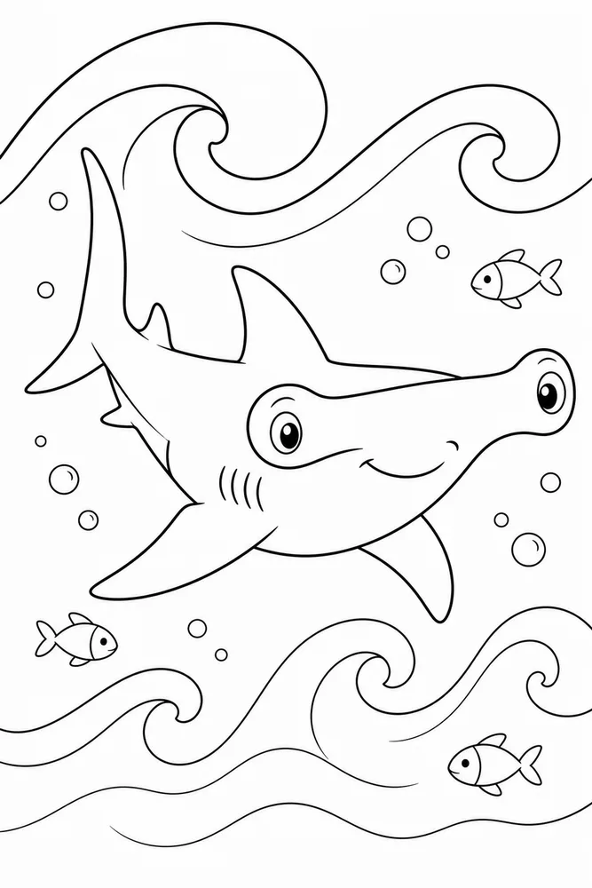 Hammerhead Shark Hammerhead Shark Ocean Waves coloring page
