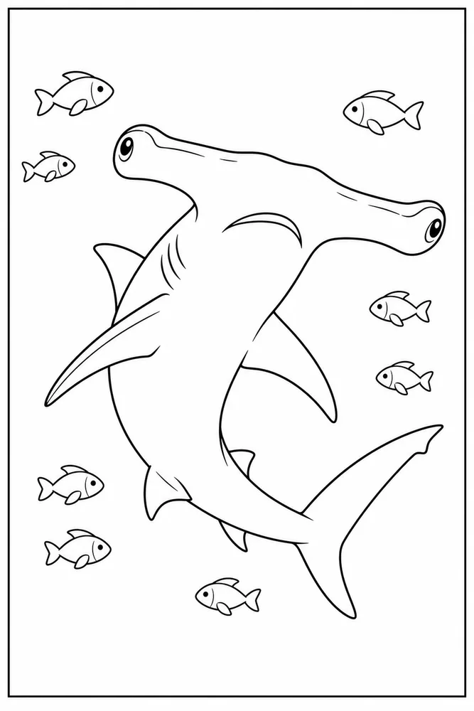 Hammerhead Shark Hammerhead Shark School Of Small Fish coloring page