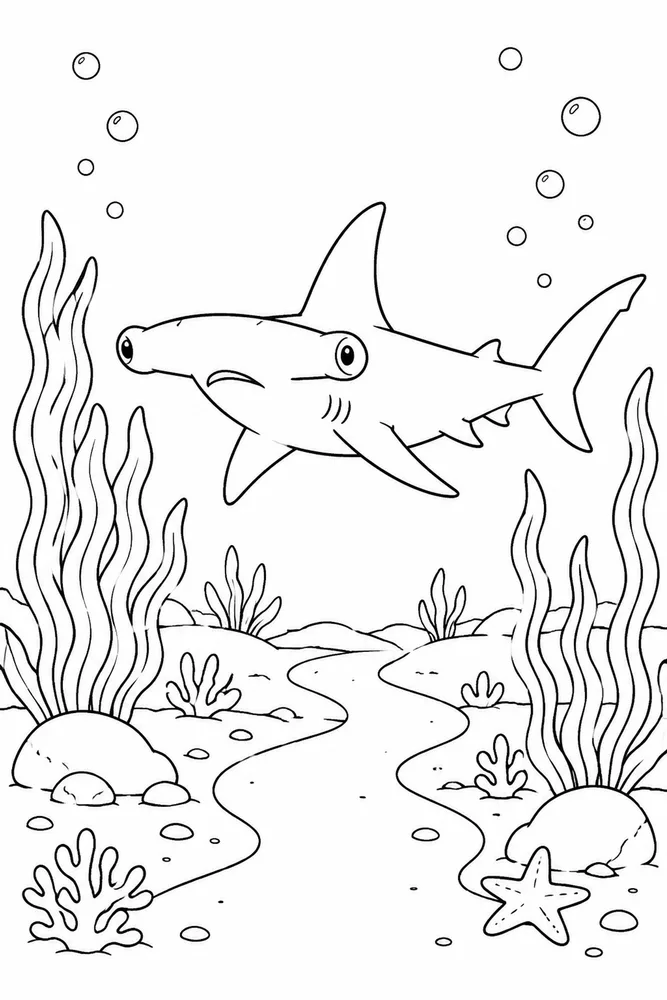 Hammerhead Shark Hammerhead Shark Seaweed Path coloring page