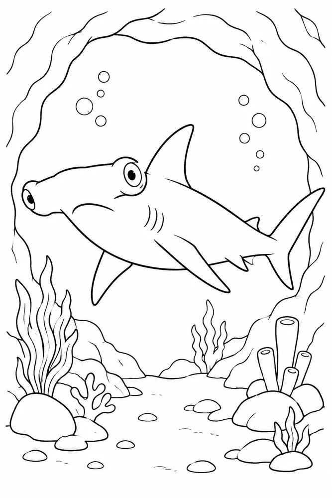 Hammerhead Shark Hammerhead Shark Underwater Cave coloring page