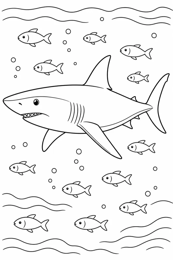 Mako Shark Mako Shark School Of Small Fish coloring page