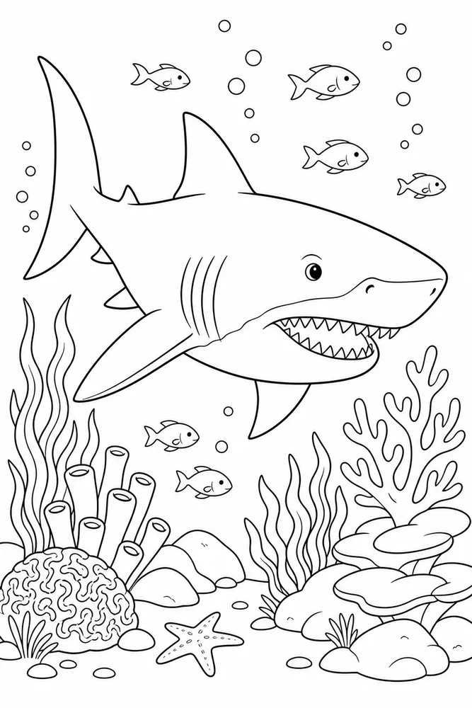 Megalodon Coloring Pages preview: Megalodon Shark Megalodon Reef Swim coloring page