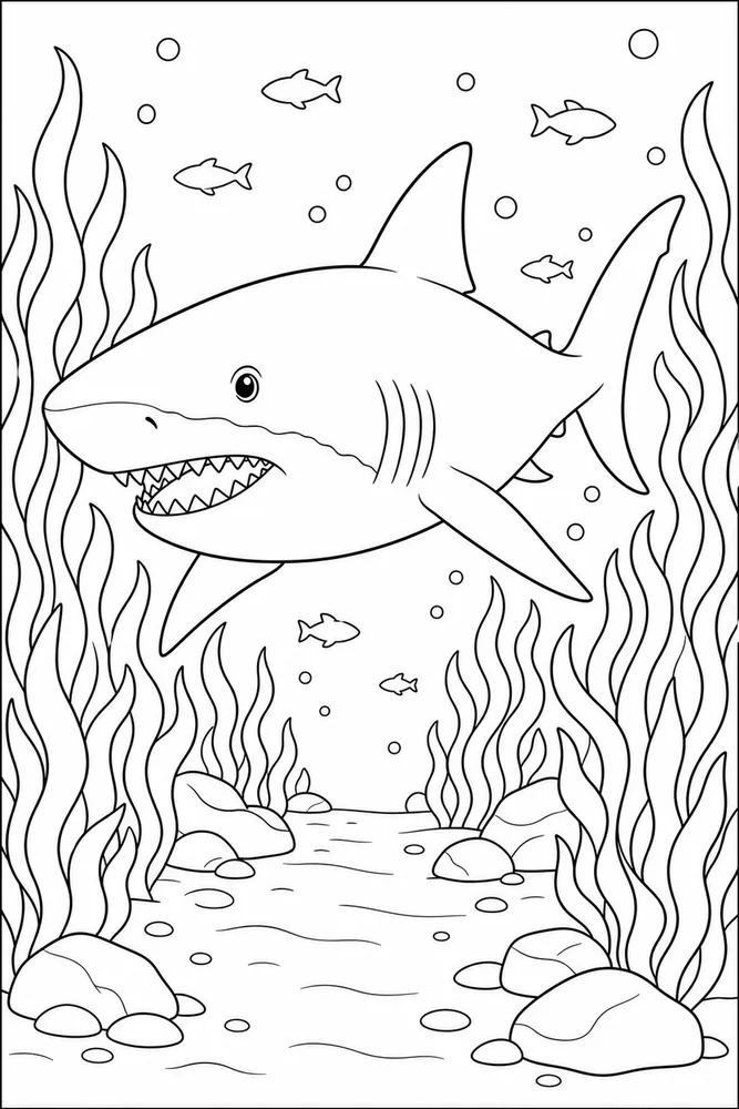 Megalodon Shark Megalodon Seaweed Path coloring page