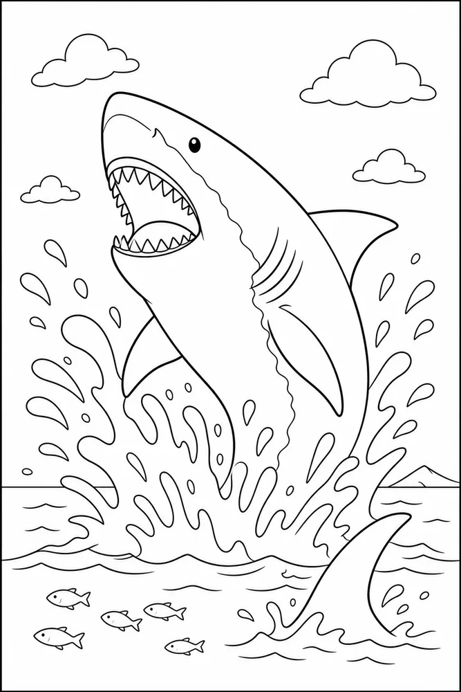 Megalodon Shark Megalodon Surface Splash coloring page
