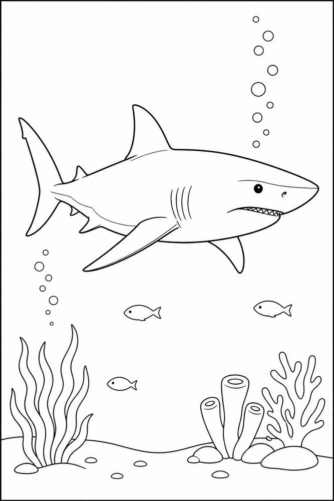 Realistic Shark Coloring Pages preview: Realistic Shark Realistic Shark Bubble Trail coloring page