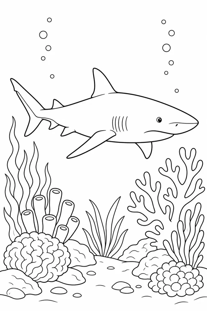 Realistic Shark Realistic Shark Coral Garden coloring page