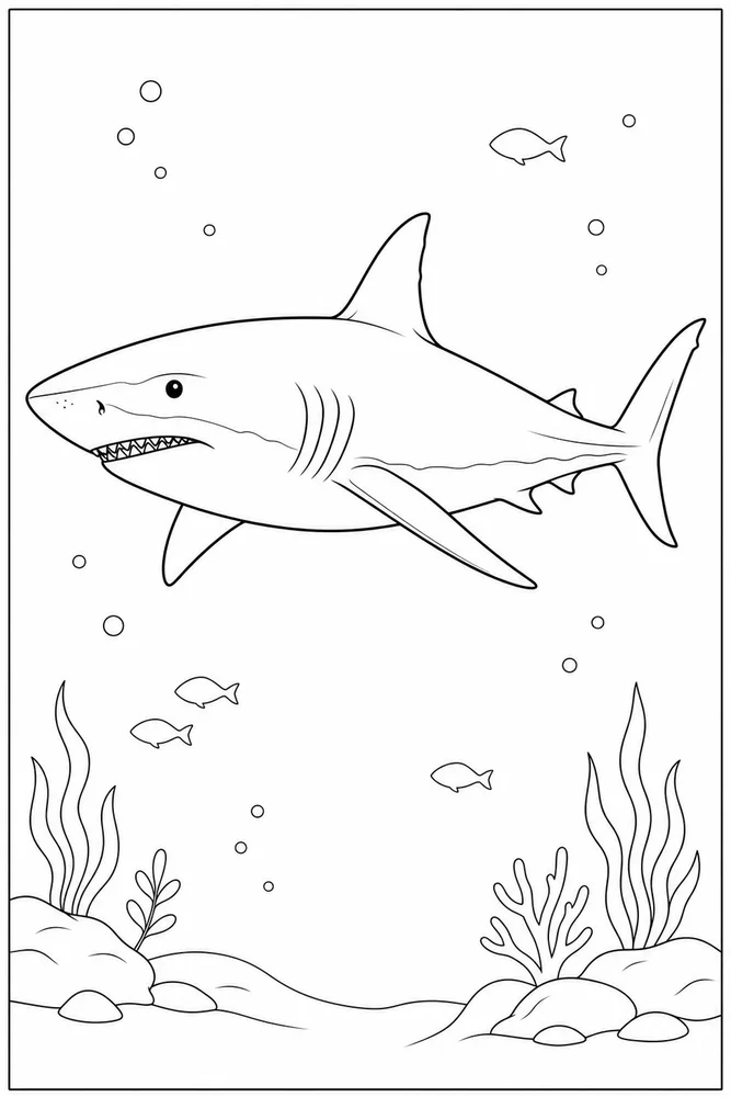 Realistic Shark Realistic Shark Deep Sea Outline coloring page