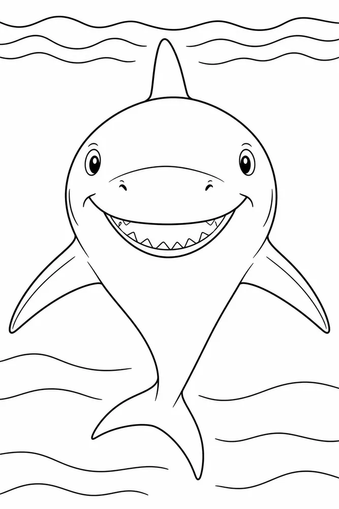 Realistic Shark Realistic Shark Friendly Front View coloring page