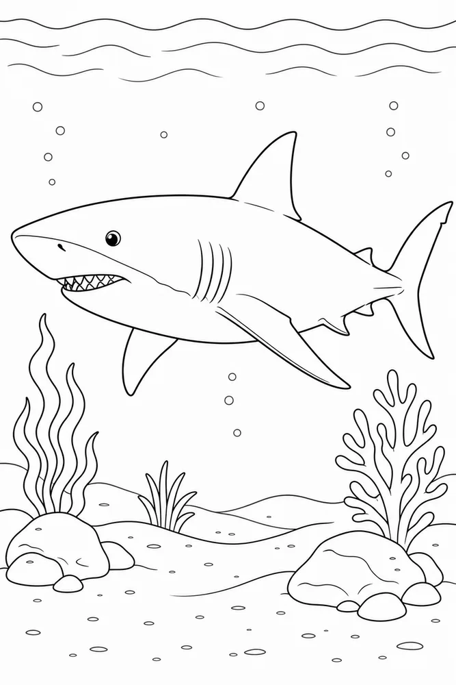 Realistic Shark Realistic Shark Ocean Floor Scene coloring page
