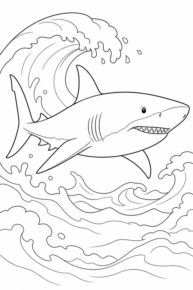 Realistic Shark Realistic Shark Ocean Waves coloring page