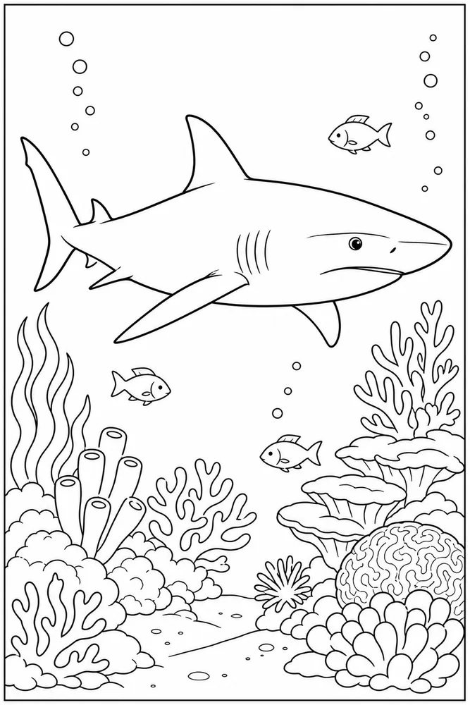 Realistic Shark Realistic Shark Reef Swim coloring page