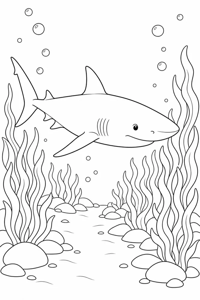 Realistic Shark Realistic Shark Seaweed Path coloring page