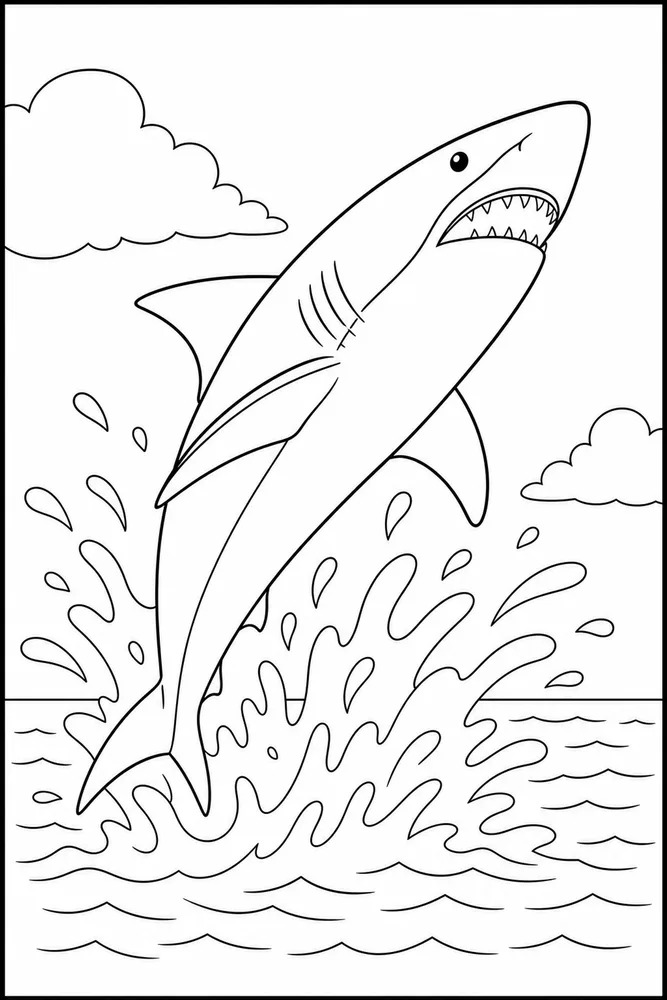 Realistic Shark Realistic Shark Surface Splash coloring page