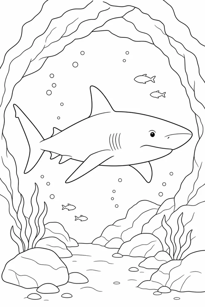 Realistic Shark Realistic Shark Underwater Cave coloring page