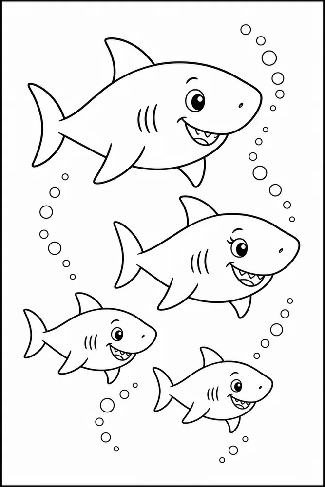 Shark Family Shark Family Bubble Trail coloring page