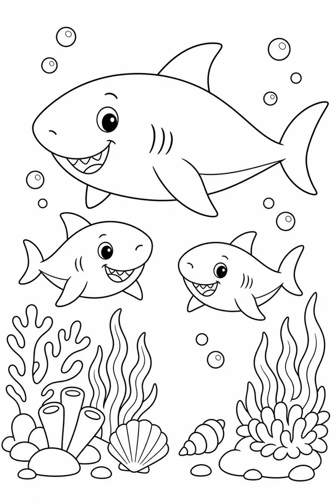Shark Family Shark Family Coral Garden coloring page