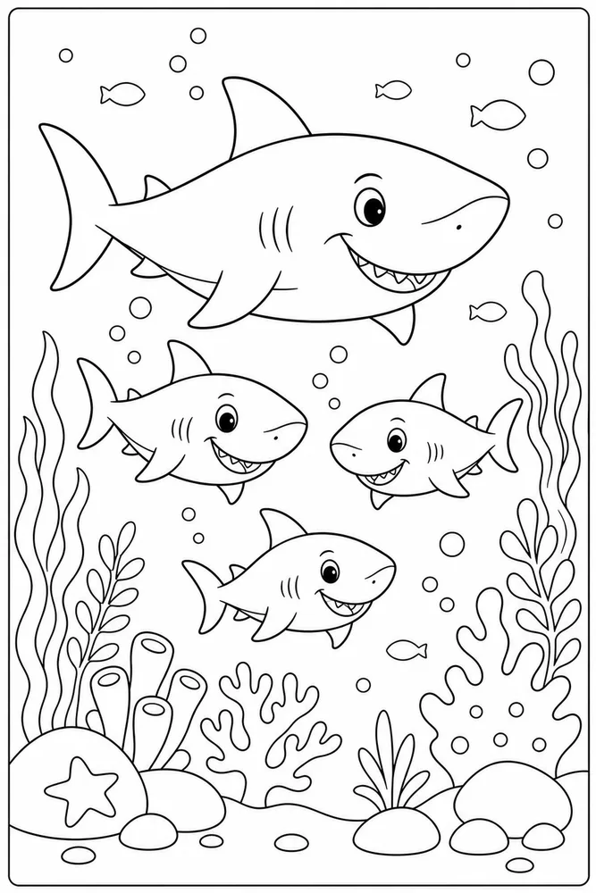 Shark Family Shark Family Deep Sea Outline coloring page
