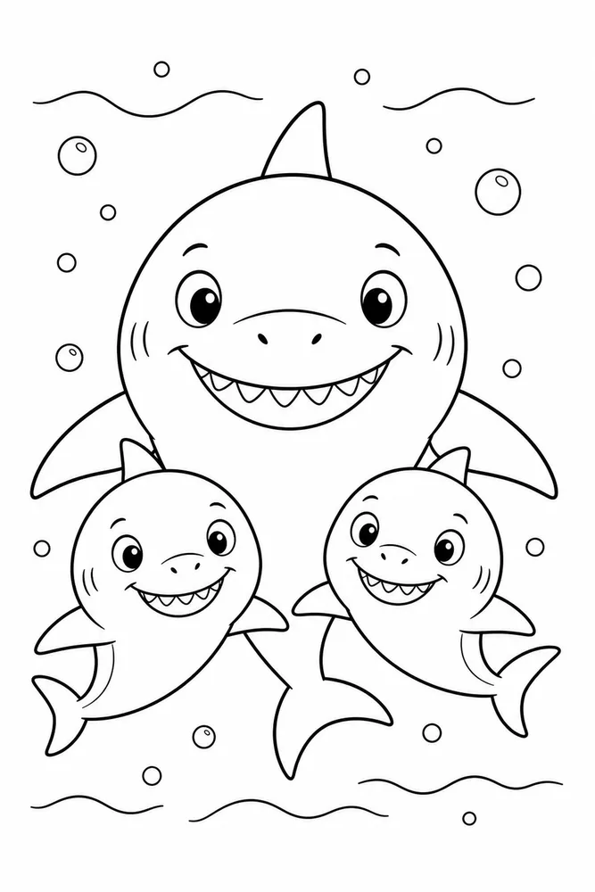 Shark Family Shark Family Friendly Front View coloring page