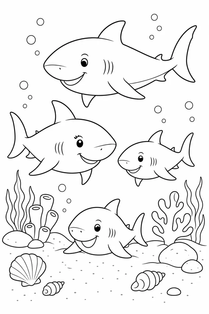 Shark Family Shark Family Ocean Floor Scene coloring page