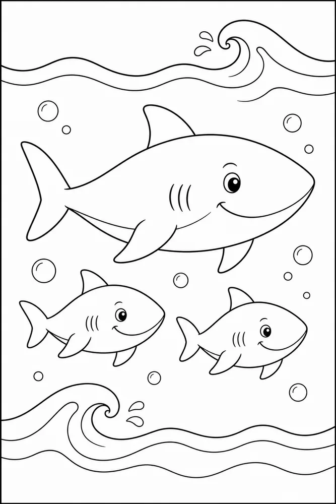 Shark Family Shark Family Ocean Waves coloring page