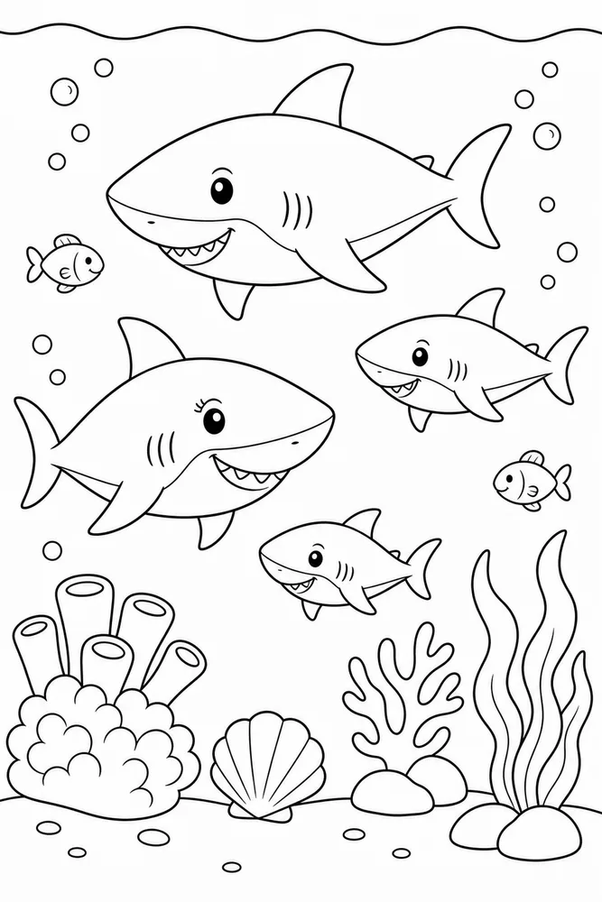 Shark Family Shark Family Reef Swim coloring page