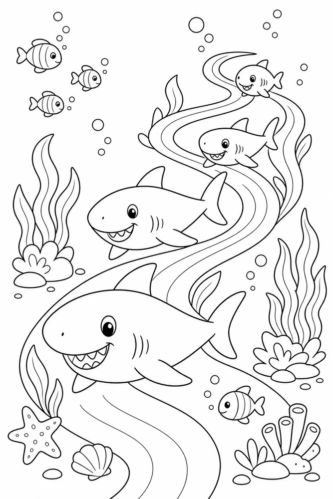 Shark Family Shark Family Seaweed Path coloring page