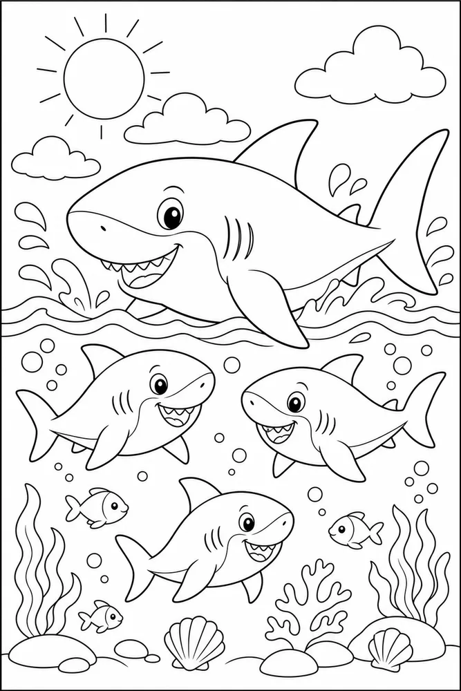 Shark Family Shark Family Surface Splash coloring page
