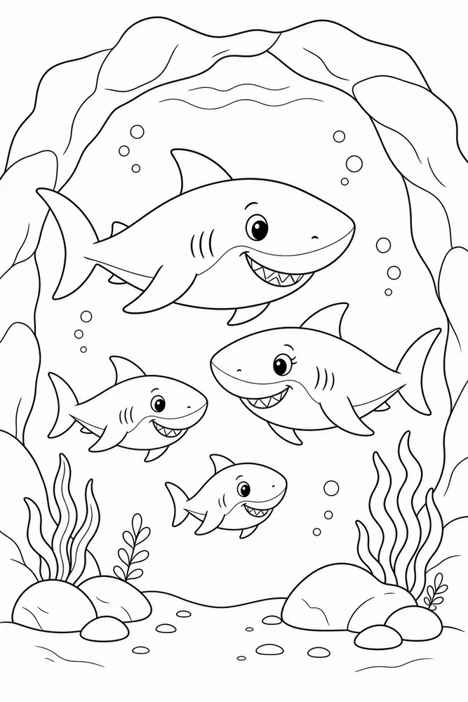Shark Family Shark Family Underwater Cave coloring page