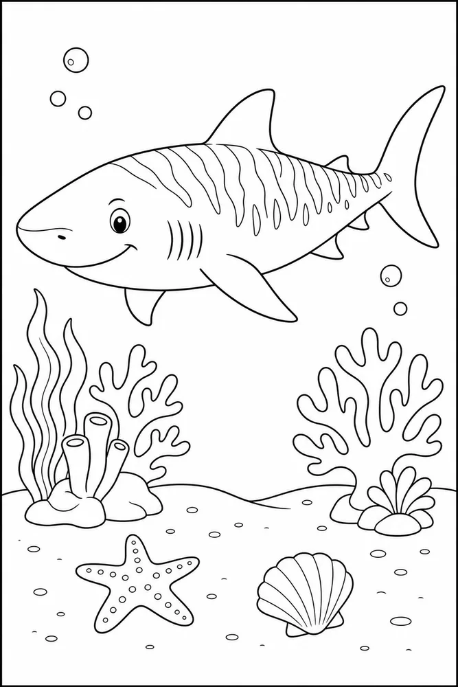 Tiger Shark Tiger Shark Ocean Floor Scene coloring page
