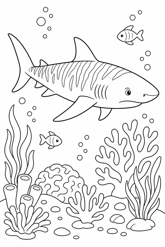 Tiger Shark Coloring Pages preview: Tiger Shark Tiger Shark Reef Swim coloring page
