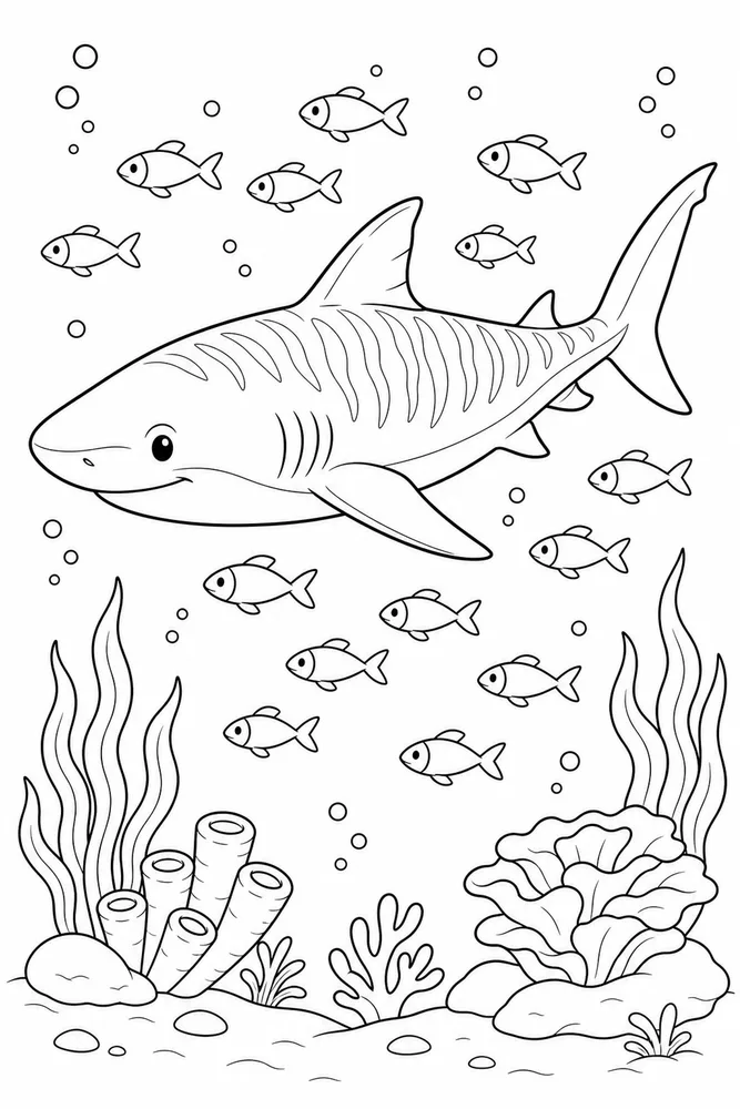 Tiger Shark Tiger Shark School Of Small Fish coloring page