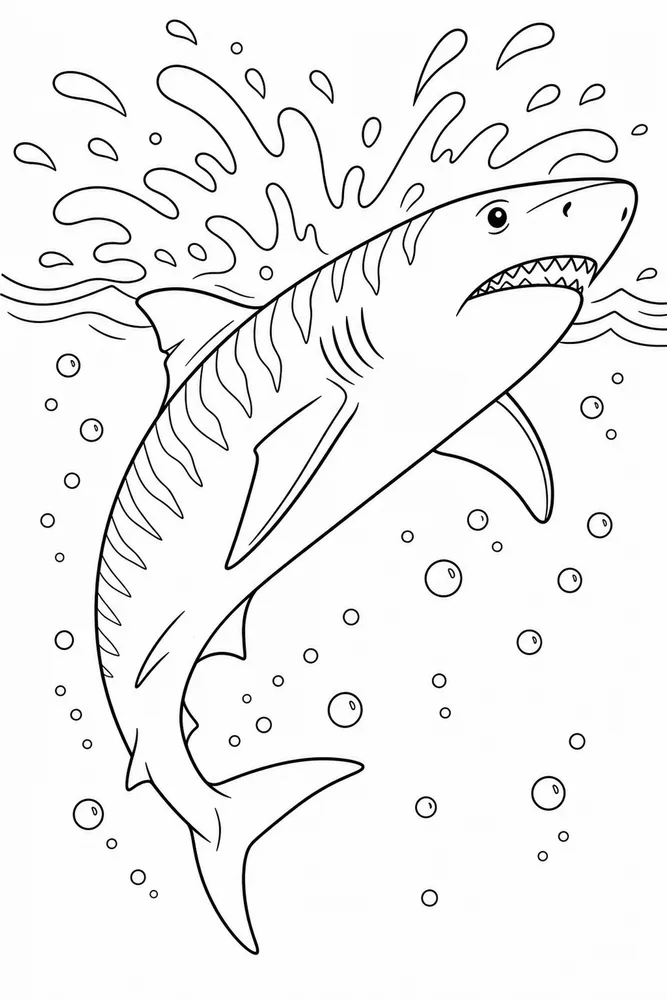 Tiger Shark Tiger Shark Surface Splash coloring page
